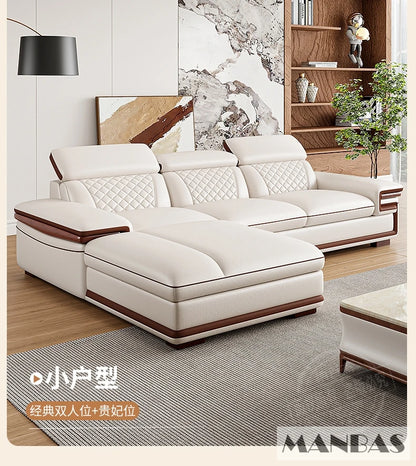 MINGDIBAO Premium Italian Genuine Leather Sofa Set for Living Room with Adjustable Headrests, Bluetooth Speaker, Wireless Charge