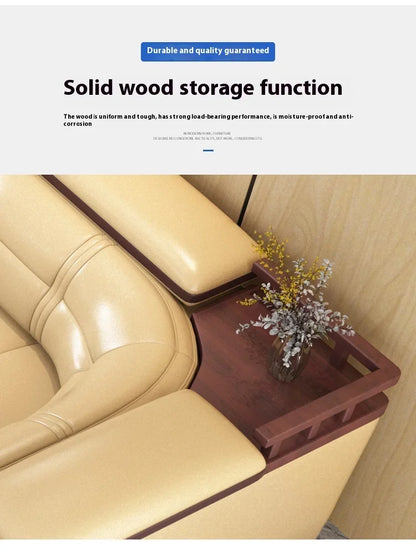 Stylish Italian Genuine Leather Sofa for Living Room with Cup Holder, USB, Adjustable Headrests & Bluetooth Speaker - MANBAS