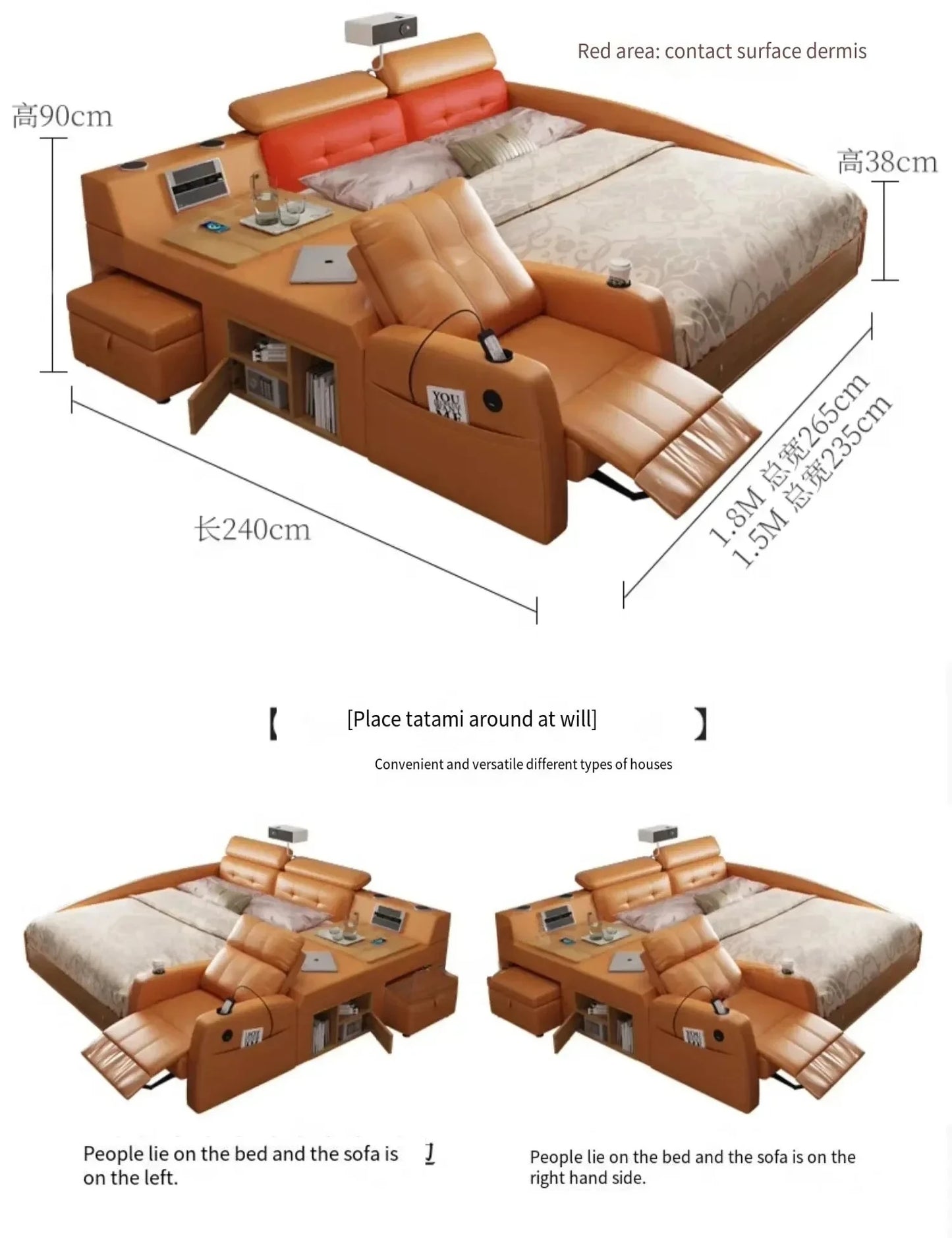 Simple Tatami Bed Massage Electric Multifunctional Headboards Double Bed Queen Size Frame Camas Moderrnas Inteligentes Furniture
