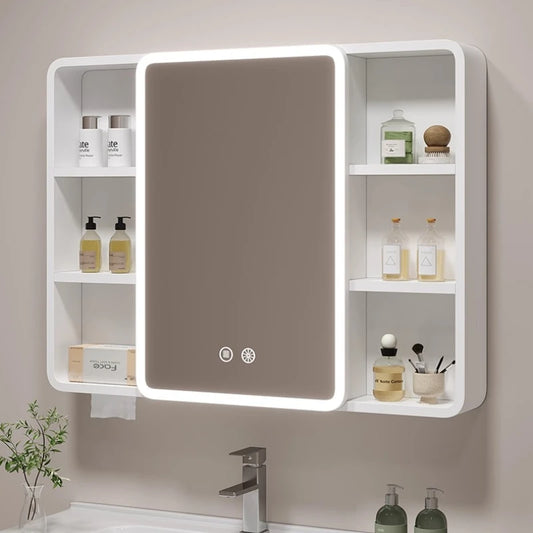 ‌Smart Corner Round Space Aluminum Mirror Cabinet, Wall Mounted Bathroom Storage with Shelves,Medicine Cabinet  Vanity Organizer