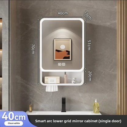 Aluminum Alloy Bathroom Mirror Cabinet Smart Makeup Mirror with Lights  Anti-Fog Wall-Mounted Vanity Cabinet Storage Mirror