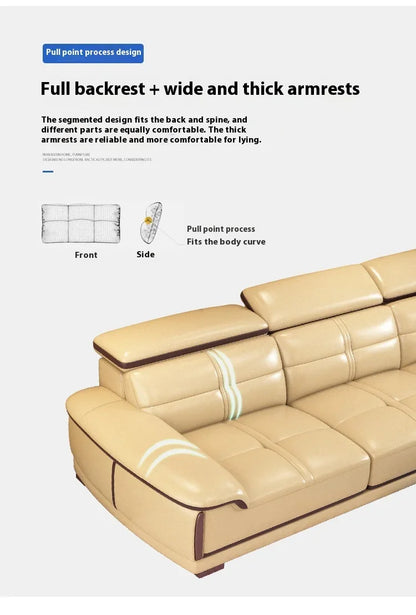 Stylish Italian Genuine Leather Sofa for Living Room with Cup Holder, USB, Adjustable Headrests & Bluetooth Speaker - MANBAS