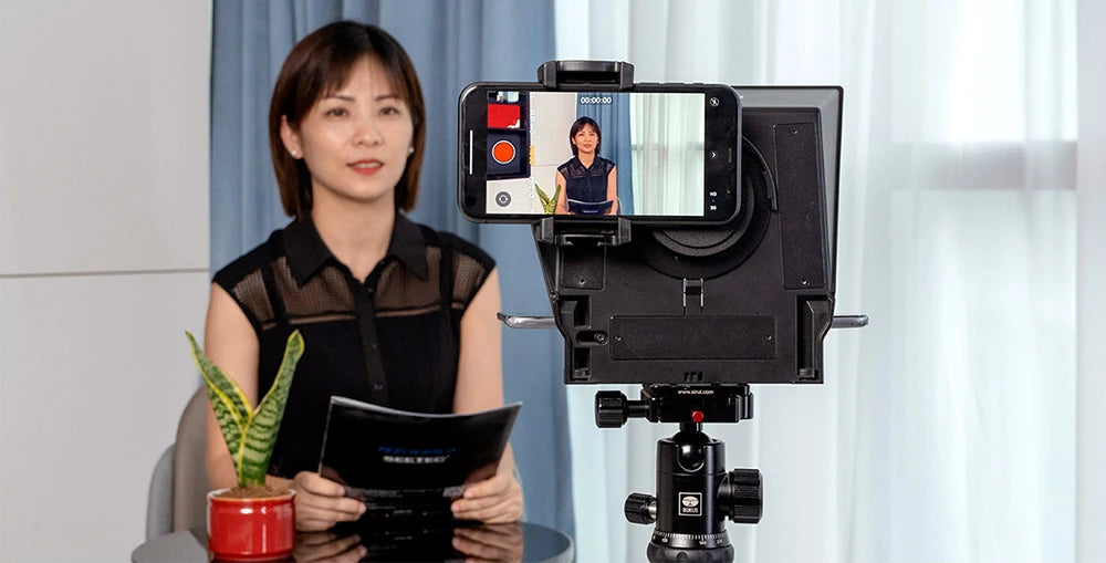 FEELWORLD TP2A 8 inch Mini Teleprompter Portable Supports Under Smartphone Tablet Prompting DSLR Camera Bluetooth