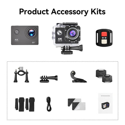 Outdoor WiFi 4K Action Camera Helmet Video Recording 4K/30FPS WiFi 2.0" 170D GPS 4X Zoom Underwater Waterproof Sports Camera