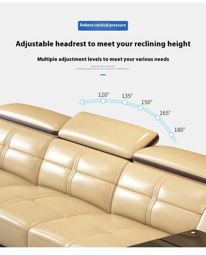 Stylish Italian Genuine Leather Sofa for Living Room with Cup Holder, USB, Adjustable Headrests & Bluetooth Speaker - MANBAS