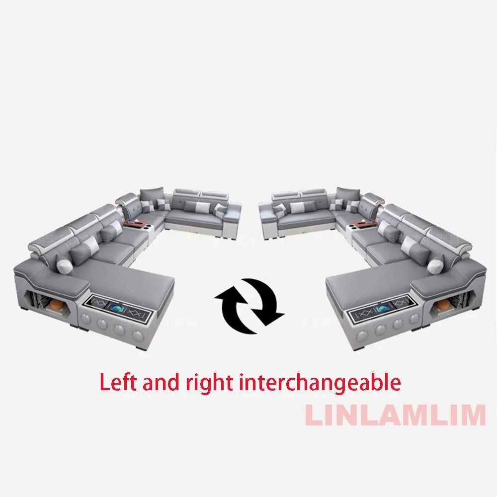 Linlamlim Modern Scientific Fabric Sectional Sofa Set with Chaise Lounge, Bluetooth Speakers, USB Charging Ports for Living Room