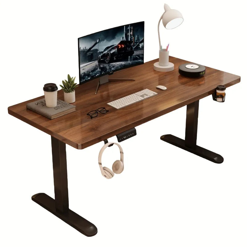 Solid Wood Electric Standing Desk with Drawers Smart Height Adjustable Gaming Computer Workstation for Home Study Office