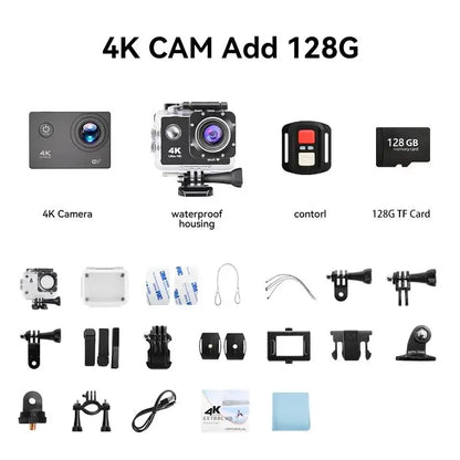 Outdoor WiFi 4K Action Camera Helmet Video Recording 4K/30FPS WiFi 2.0" 170D GPS 4X Zoom Underwater Waterproof Sports Camera