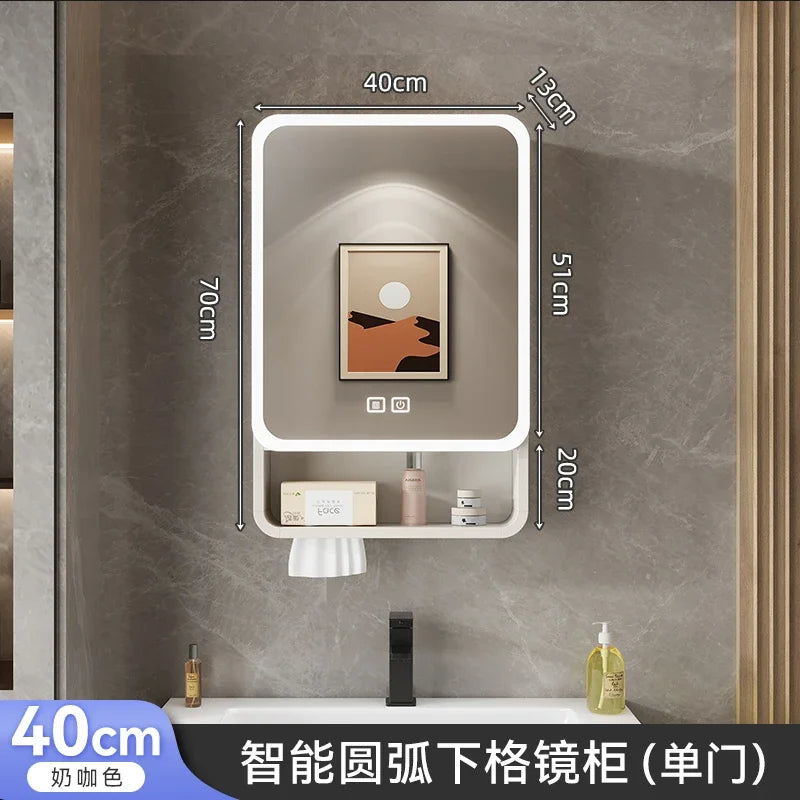 Aluminum Alloy Bathroom Mirror Cabinet Smart Makeup Mirror with Lights  Anti-Fog Wall-Mounted Vanity Cabinet Storage Mirror