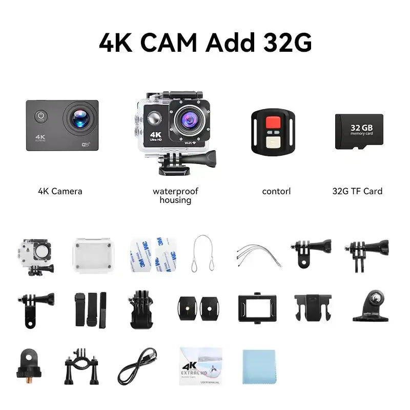 Outdoor WiFi 4K Action Camera Helmet Video Recording 4K/30FPS WiFi 2.0" 170D GPS 4X Zoom Underwater Waterproof Sports Camera
