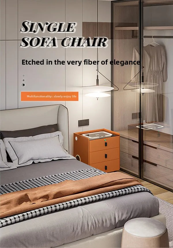 simple smart bedside table modern light luxury bedroom multi-function bedside table wireless charging criado mudo furniture