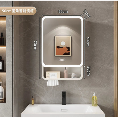 Aluminum Alloy Bathroom Mirror Cabinet Smart Makeup Mirror with Lights  Anti-Fog Wall-Mounted Vanity Cabinet Storage Mirror