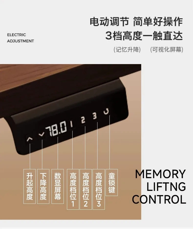 Solid Wood Electric Standing Desk with Drawers Smart Height Adjustable Gaming Computer Workstation for Home Study Office