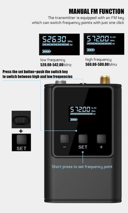Dual Wireless Microphone System Headset Mic/Stand Mic/Lavalier Lapel Mic with Rechargeable Bodypack Transmitter & Receiver