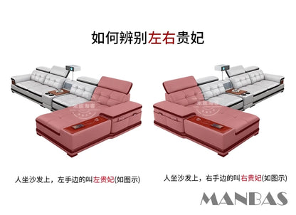 Bluetooth Speaker and Massage Italian Leather Sofa Set with USB, Cup Holder, Adjustable Headrests, Projector Living Room Couch