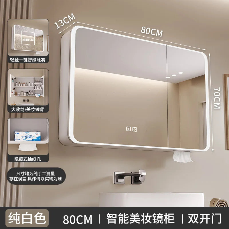 Arc-shaped Smart Bathroom Mirror Cabinet, Wall-mounted Bathroom Mirror Cabinet with Lighting, Smart Bathroom Mirror Cabinet