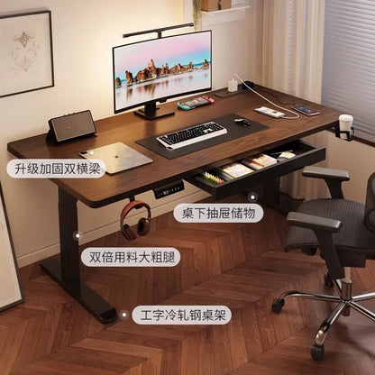 Solid Wood Electric Standing Desk with Drawers Smart Height Adjustable Gaming Computer Workstation for Home Study Office