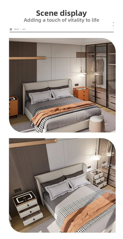 simple smart bedside table modern light luxury bedroom multi-function bedside table wireless charging criado mudo furniture