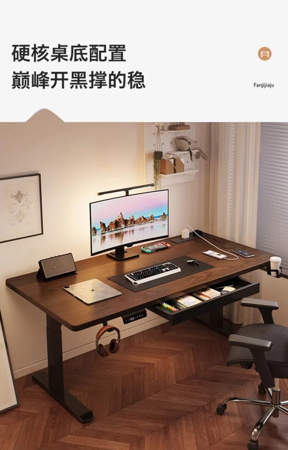 Solid Wood Electric Standing Desk with Drawers Smart Height Adjustable Gaming Computer Workstation for Home Study Office