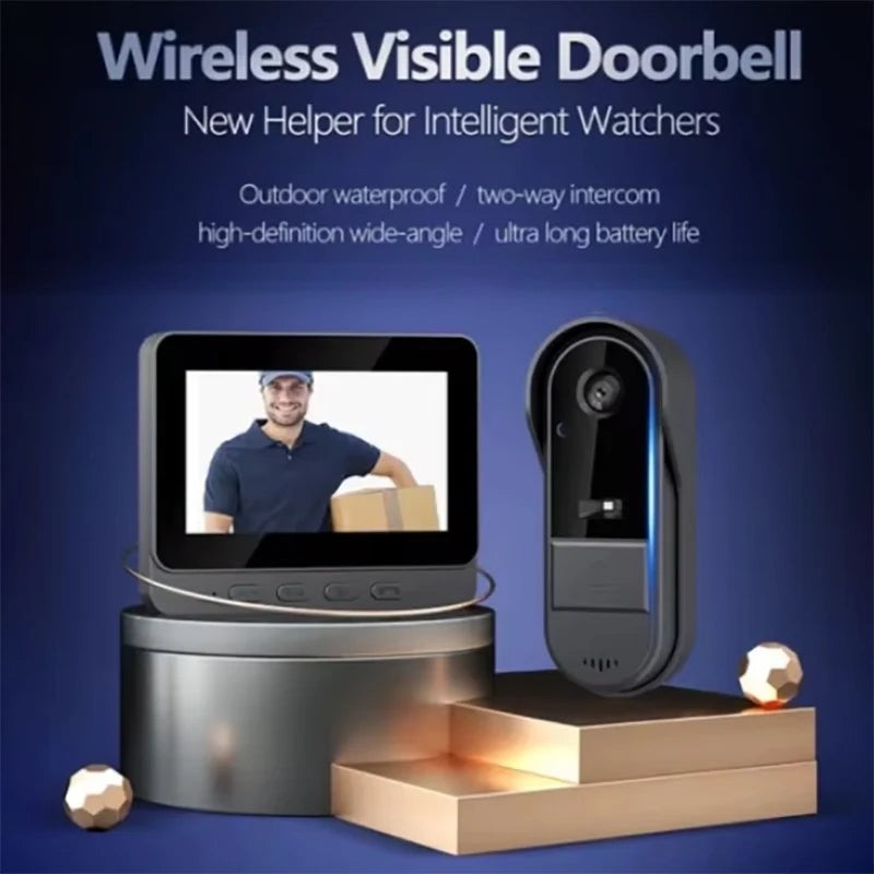 Wireless Intercom Doorbell Night HD Vision 4.3in IPS Screen Waterproof Doorbell Camera Smart Home Security Video By Bell