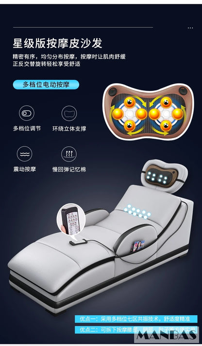 Bluetooth Speaker and Massage Italian Leather Sofa Set with USB, Cup Holder, Adjustable Headrests, Projector Living Room Couch