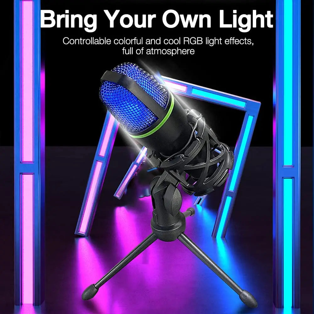 Condenser Microphone USB Wired For PC Computer Laptop Professional Gaming Accessories Streaming Sound Live Podcast RGB Record