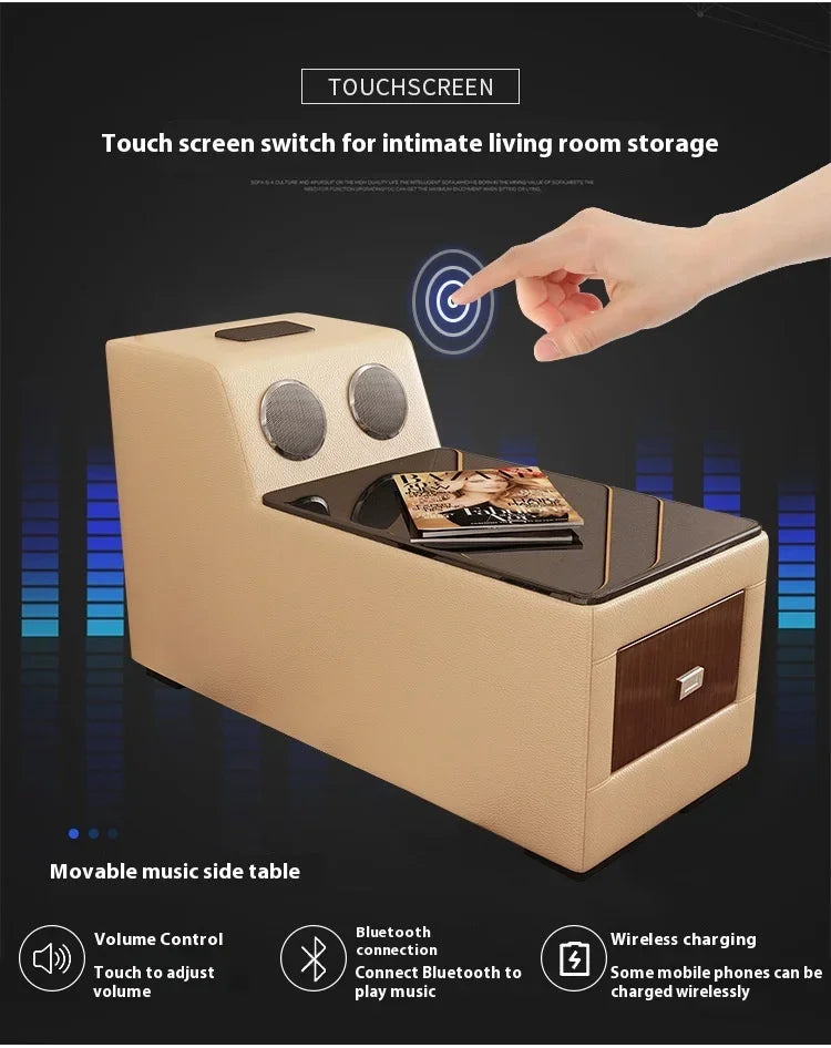 Stylish Italian Genuine Leather Sofa for Living Room with Cup Holder, USB, Adjustable Headrests & Bluetooth Speaker - MANBAS