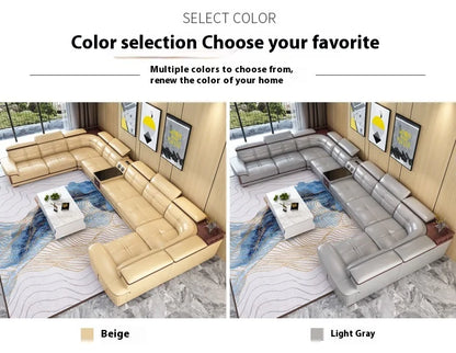 Stylish Italian Genuine Leather Sofa for Living Room with Cup Holder, USB, Adjustable Headrests & Bluetooth Speaker - MANBAS