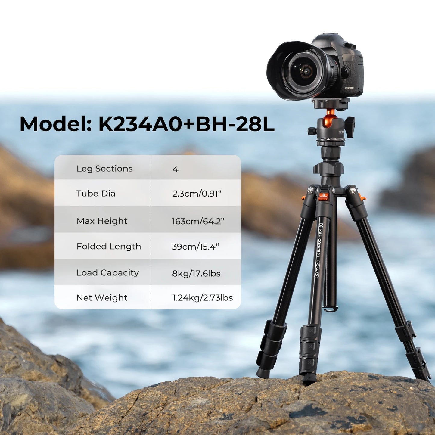 K&F CONCEPT Portable Camera Travel Tripod Flexible Vlog Tripod with 360 Degree Ball Head Quick Release for Canon Nikon Sony DSLR