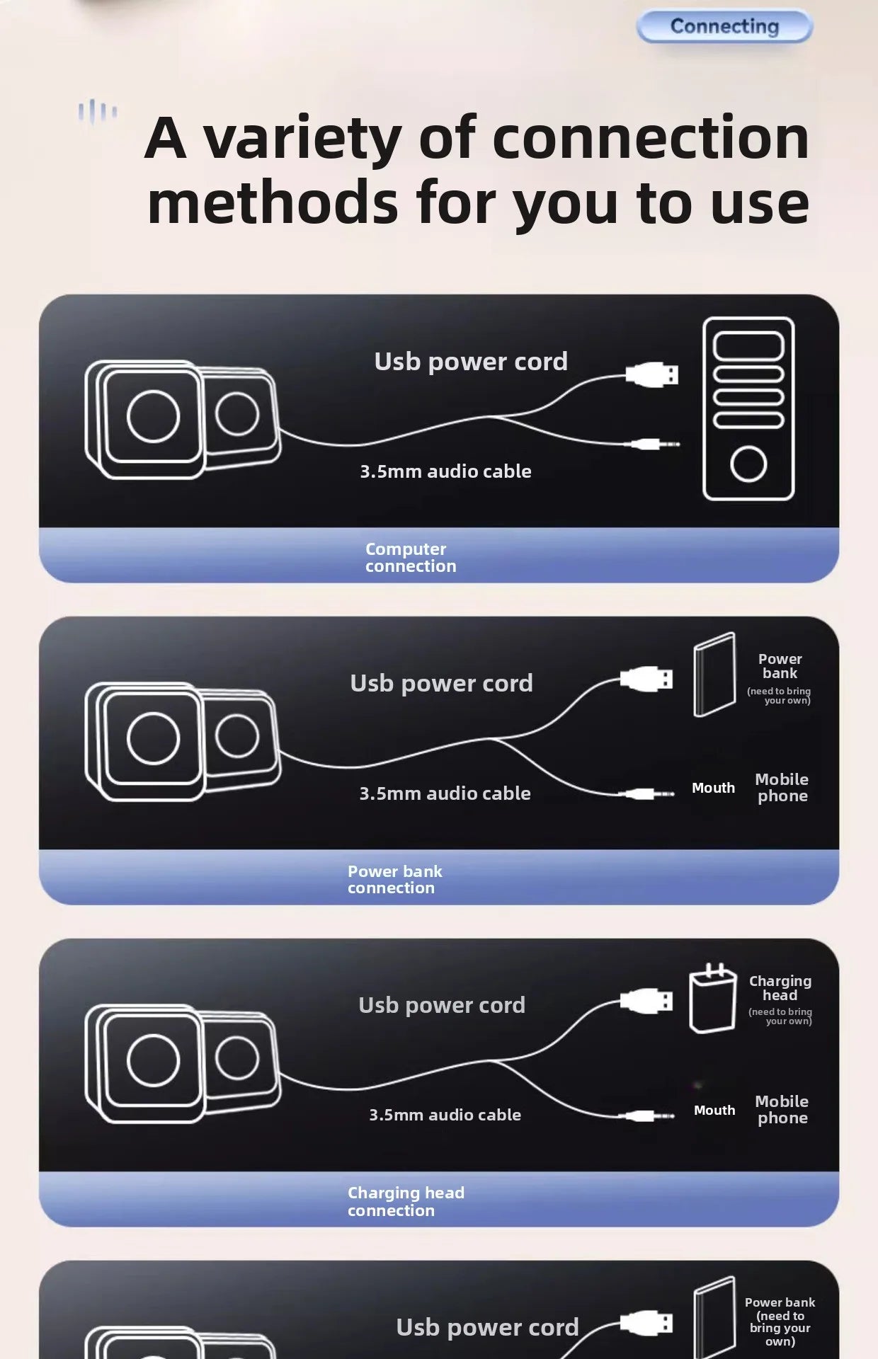 Computer Speakers, Mini Speaker with Cool Lights and Stereo Sound 6W USB Powered 3.5 mm AUX-in Portable Speaker for Computer