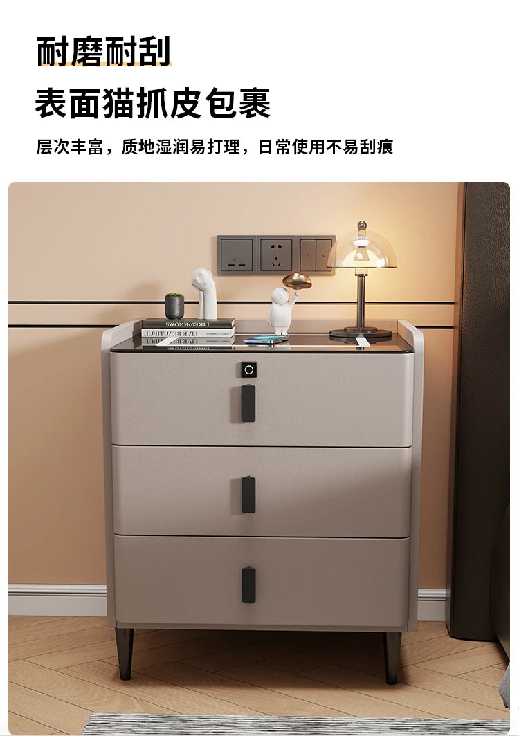 Modern Luxury Bedroom Furniture Foldable Wooden Bedside Table with Smart USB Port Wireless Charger Light Lamp