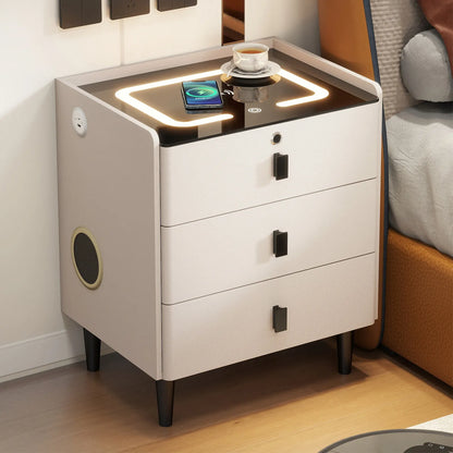 simple smart bedside table modern light luxury bedroom multi-function bedside table wireless charging criado mudo furniture