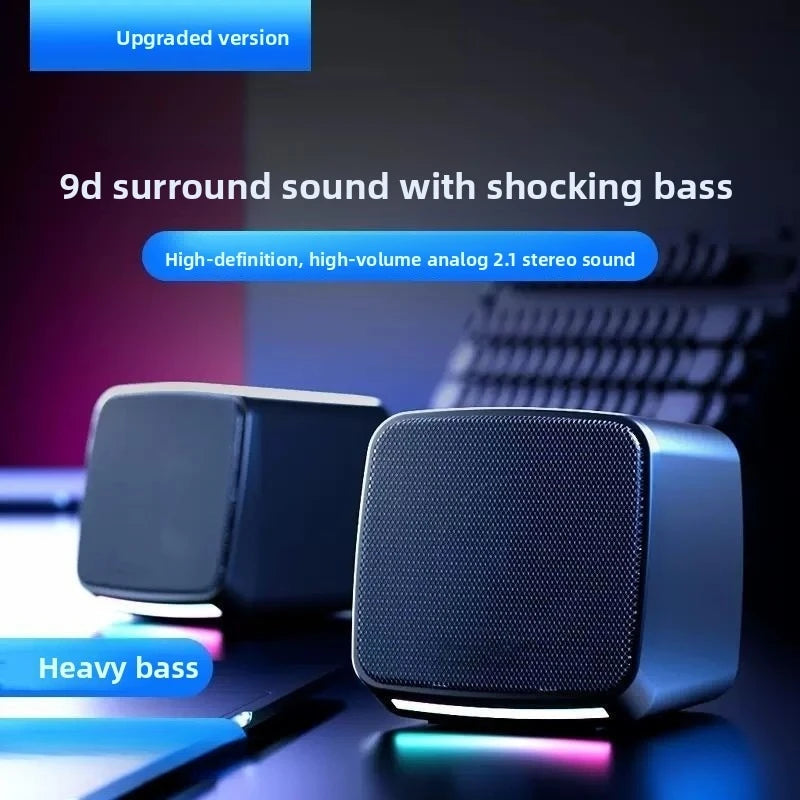 Computer Speakers, Mini Speaker with Cool Lights and Stereo Sound 6W USB Powered 3.5 mm AUX-in Portable Speaker for Computer