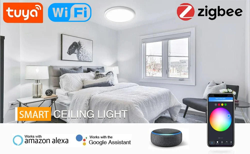 Tuya Zigbee 3.0 Smart Ceiling Light Wifi RGBCW Led Ceiling Lamp Livingroom Home Decoration Smart Lamp For Alexa, Google Home