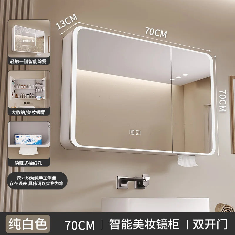 Arc-shaped Smart Bathroom Mirror Cabinet, Wall-mounted Bathroom Mirror Cabinet with Lighting, Smart Bathroom Mirror Cabinet
