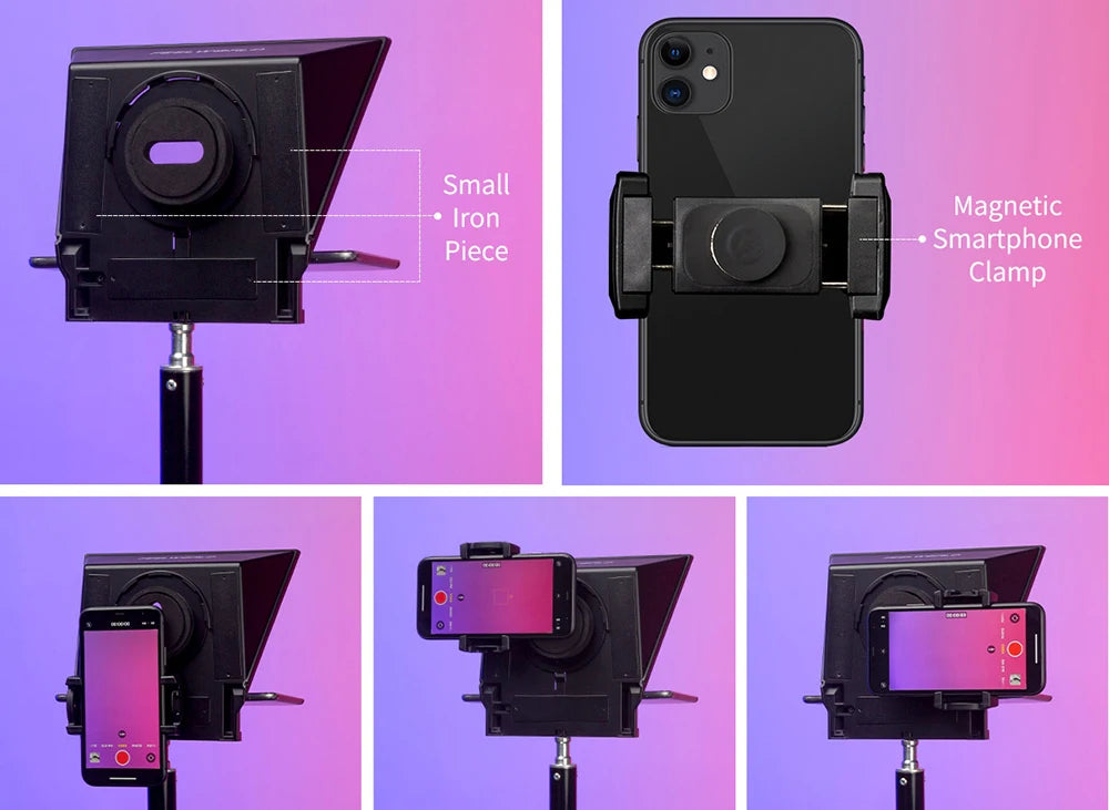 FEELWORLD TP2A 8 inch Mini Teleprompter Portable Supports Under Smartphone Tablet Prompting DSLR Camera Bluetooth