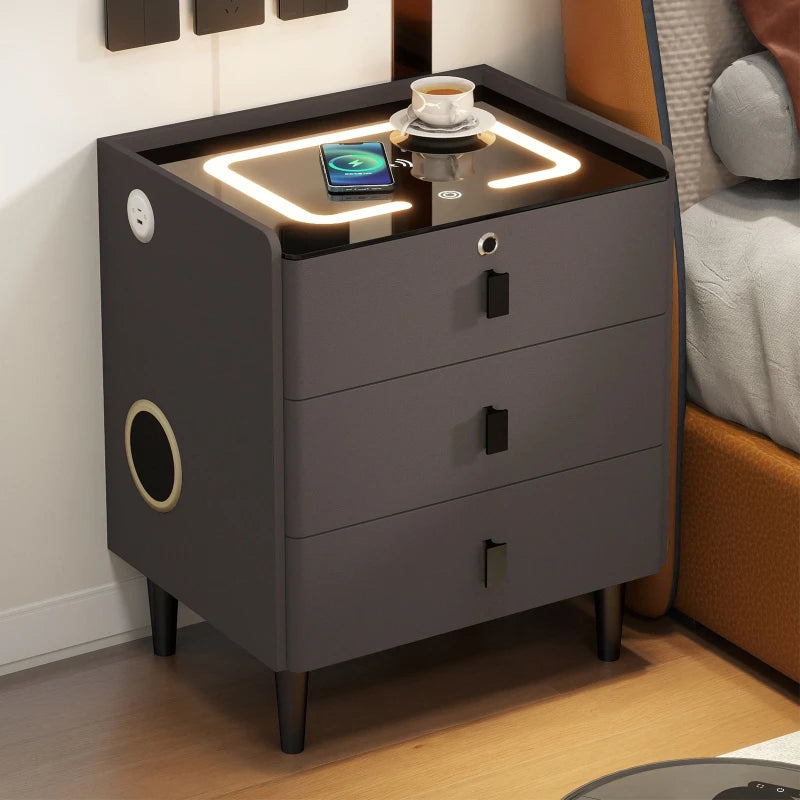 simple smart bedside table modern light luxury bedroom multi-function bedside table wireless charging criado mudo furniture