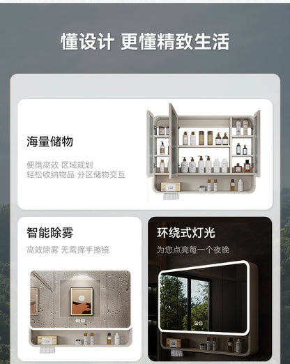 Aluminum Alloy Bathroom Mirror Cabinet Smart Makeup Mirror with Lights  Anti-Fog Wall-Mounted Vanity Cabinet Storage Mirror