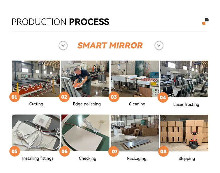 Custom Design Rectangle Stainless Steel Framed Touch Control Screen LED Intelligent Shower Mirror Smart Mirrors for Bathroom