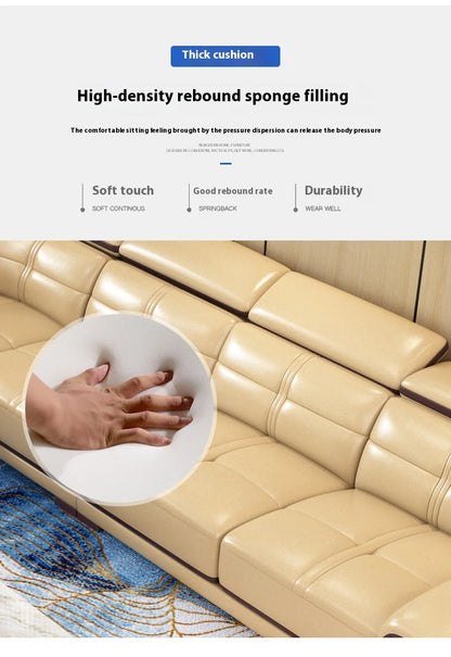 Stylish Italian Genuine Leather Sofa for Living Room with Cup Holder, USB, Adjustable Headrests & Bluetooth Speaker - MANBAS