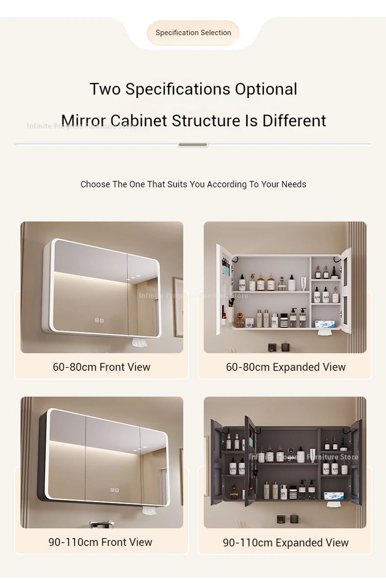 Arc-shaped Smart Bathroom Mirror Cabinet, Wall-mounted Bathroom Mirror Cabinet with Lighting, Smart Bathroom Mirror Cabinet