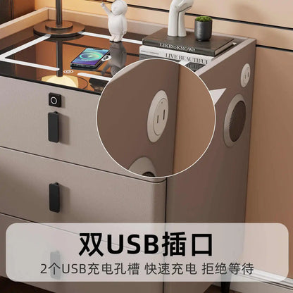 Modern Luxury Bedroom Furniture Foldable Wooden Bedside Table with Smart USB Port Wireless Charger Light Lamp