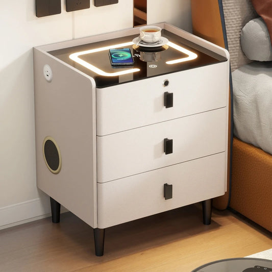 simple smart bedside table modern light luxury bedroom multi-function bedside table wireless charging criado mudo furniture