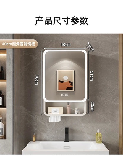 Aluminum Alloy Bathroom Mirror Cabinet Smart Makeup Mirror with Lights  Anti-Fog Wall-Mounted Vanity Cabinet Storage Mirror