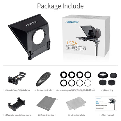 FEELWORLD TP2A 8 inch Mini Teleprompter Portable Supports Under Smartphone Tablet Prompting DSLR Camera Bluetooth