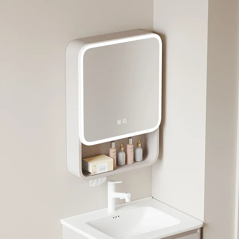 Aluminum Alloy Bathroom Mirror Cabinet Smart Makeup Mirror with Lights  Anti-Fog Wall-Mounted Vanity Cabinet Storage Mirror