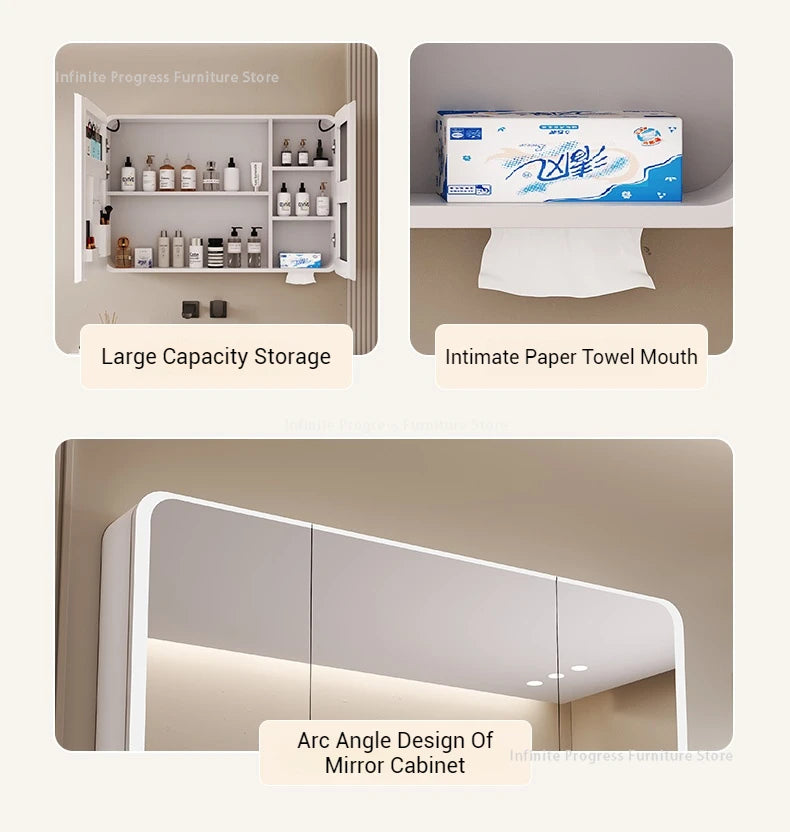 Arc-shaped Smart Bathroom Mirror Cabinet, Wall-mounted Bathroom Mirror Cabinet with Lighting, Smart Bathroom Mirror Cabinet