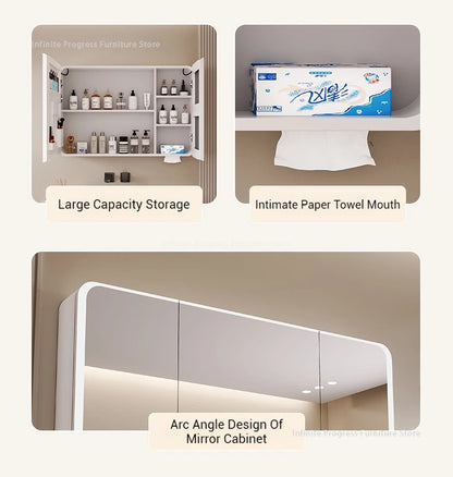 Arc-shaped Smart Bathroom Mirror Cabinet, Wall-mounted Bathroom Mirror Cabinet with Lighting, Smart Bathroom Mirror Cabinet