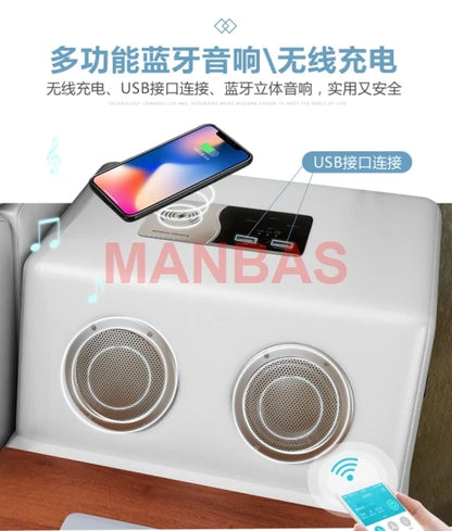 King/Queen Size Multifunctional Bed Tech Smart Beds Ultimate Camas TATAMI Massage Lit Genuine Leather Upholstered Bed with Audio