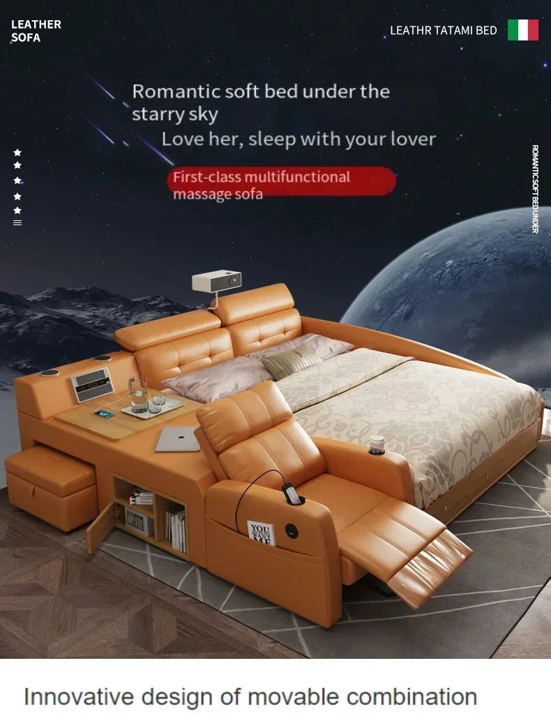 Simple Tatami Bed Massage Electric Multifunctional Headboards Double Bed Queen Size Frame Camas Moderrnas Inteligentes Furniture